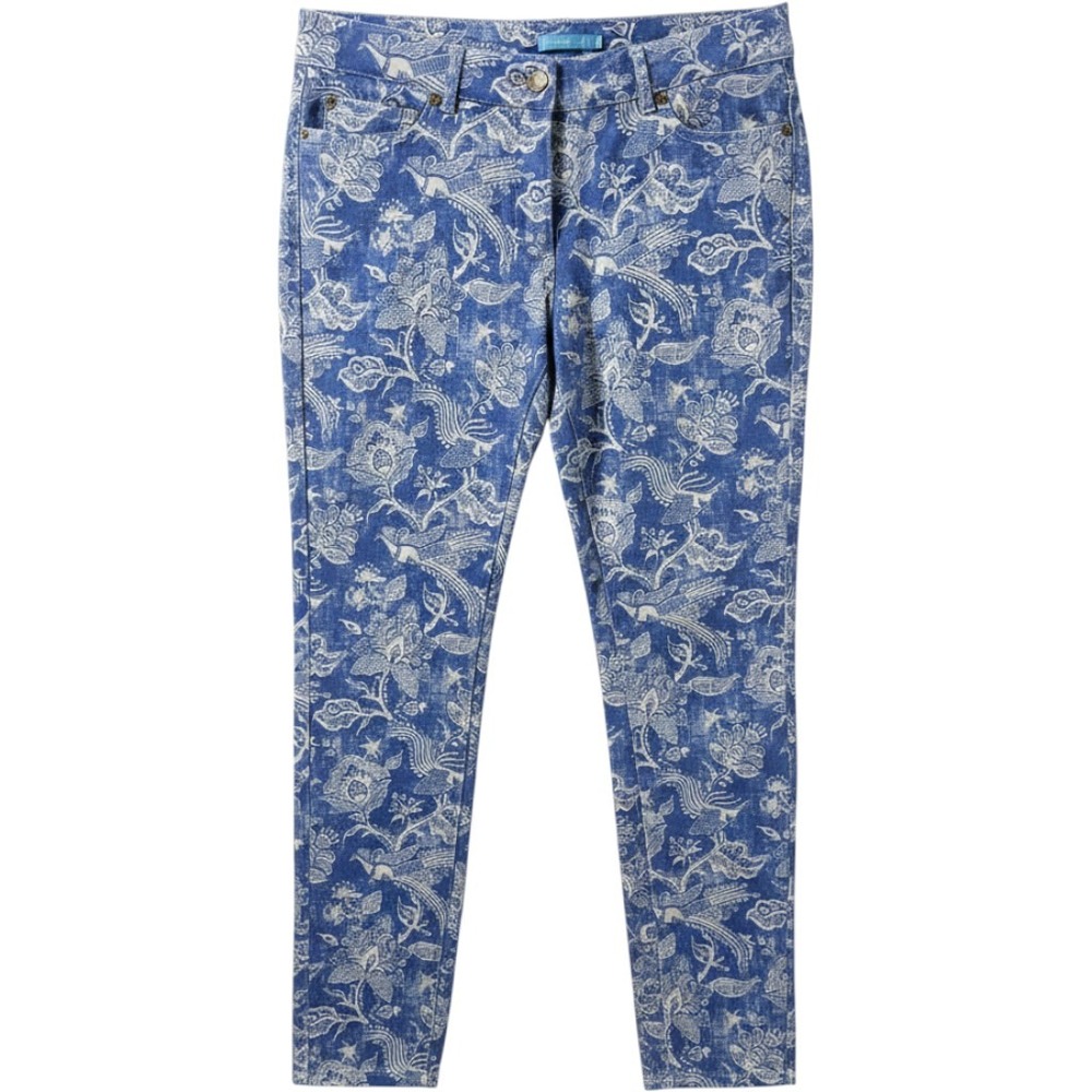 J.McLaughlin Blue White Floral Toile Print Slim Pants Womens Size 6